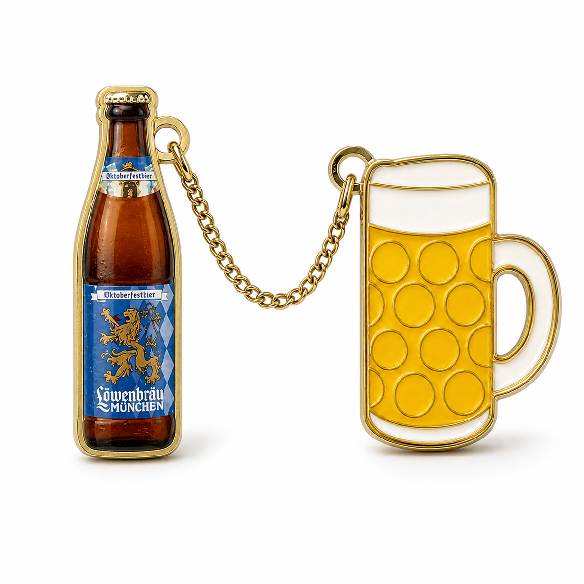 Anstecker Löwenbräu Bierflasche mit Maßkrug Oktoberfest