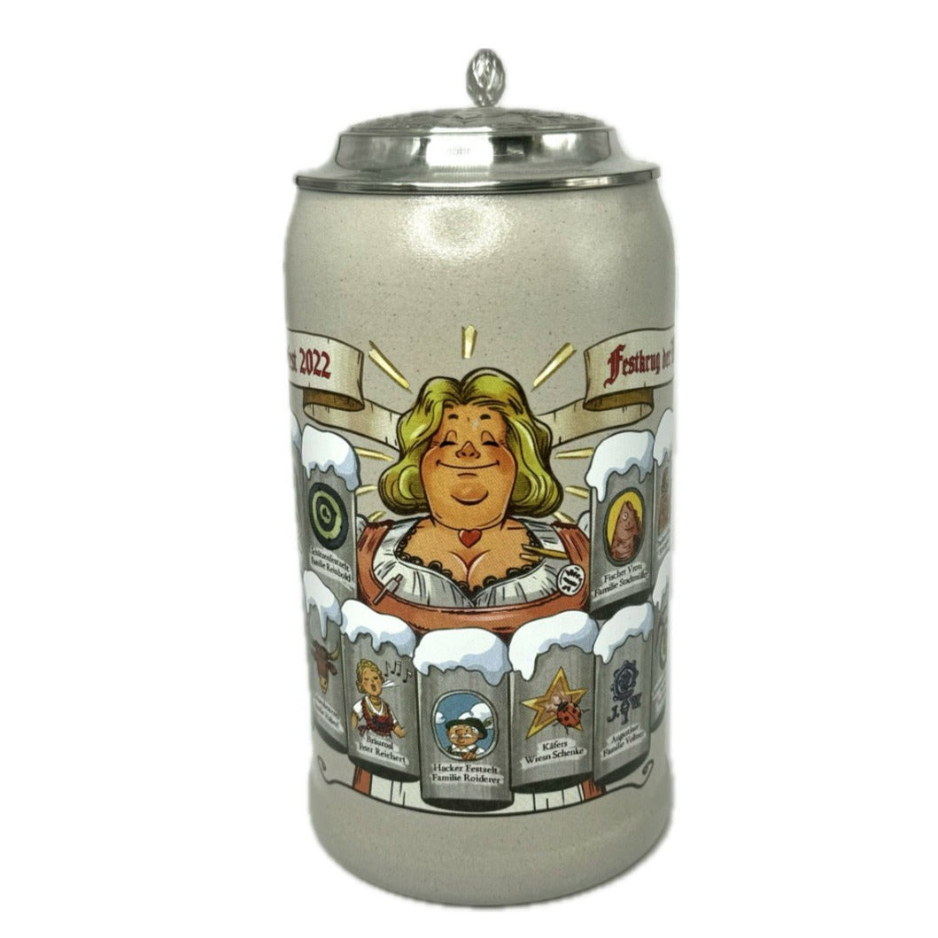 Wiesnwirte Krug 2022 genuine salt glazed with pewter lid