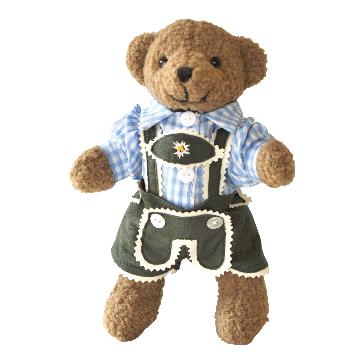 Trachtenbärchen Sepp braun, Hemd Blau, 25 cm