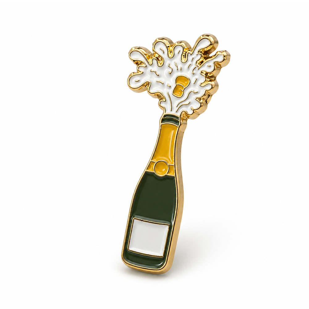 Anstecker Champagner Flasche mit Schaum
