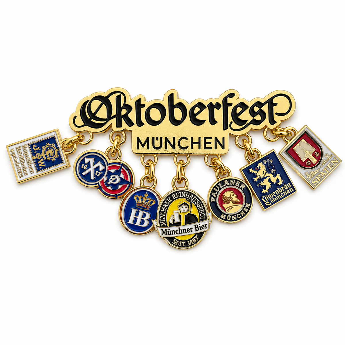 Oktoberfest™ Metallmagnet Schriftzug mit Brauereien Charms