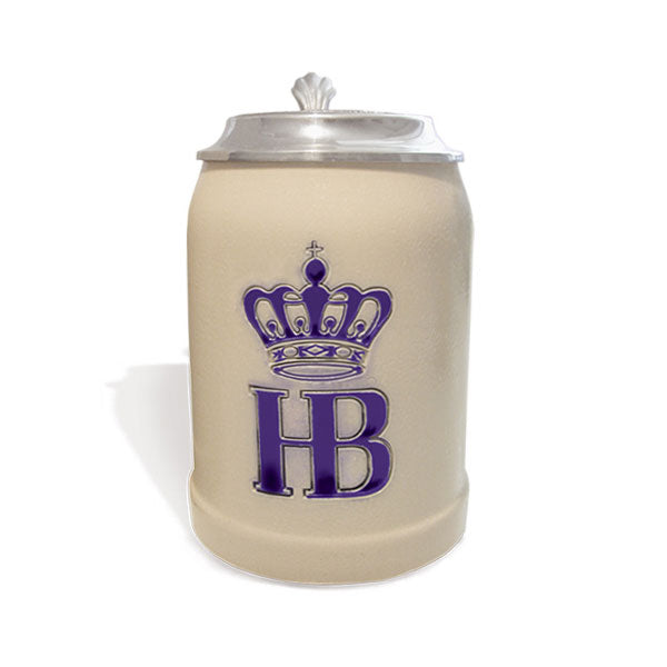 Hofbräuhaus beer mug HB salt glazed with pewter lid 0.5 l