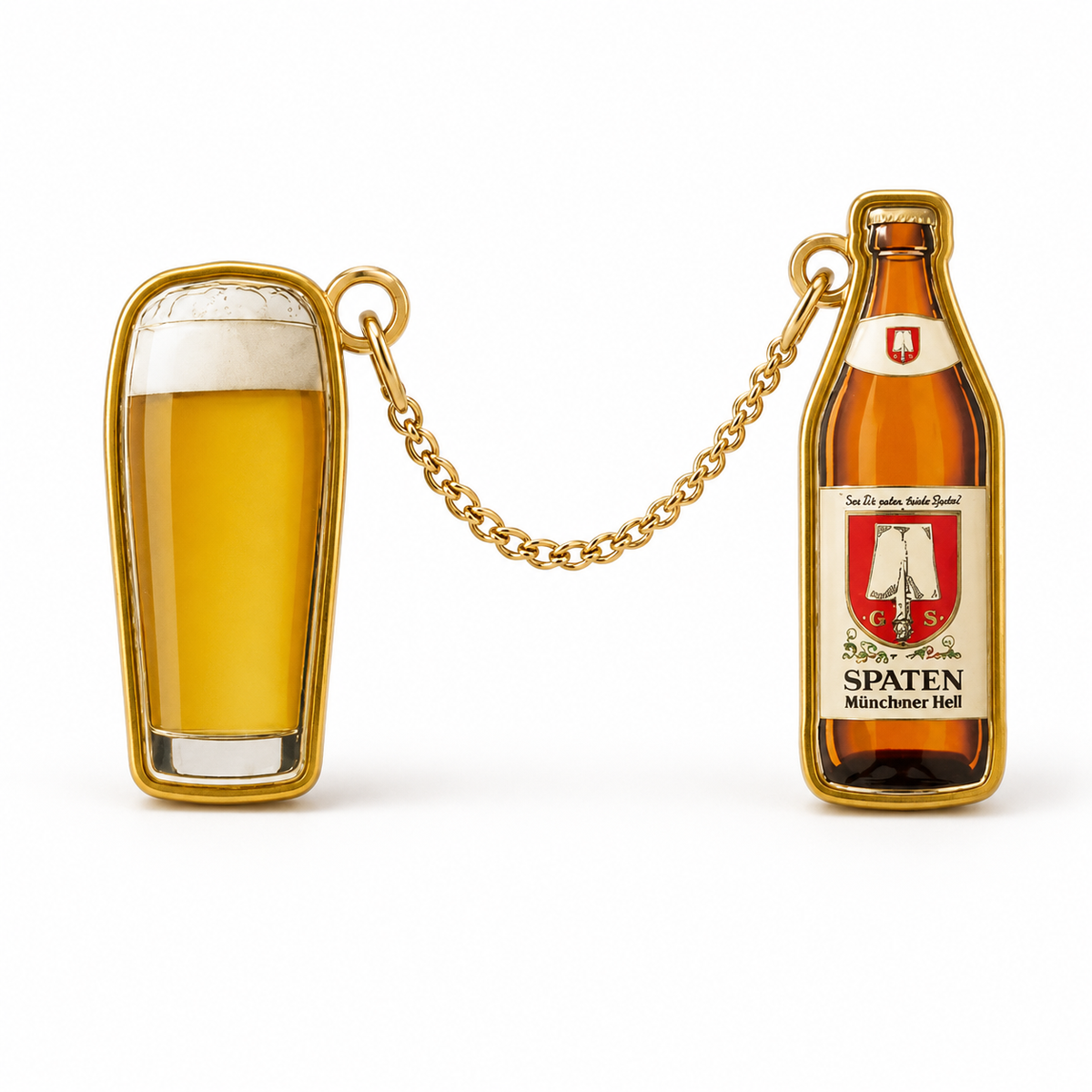 Anstecker Spaten Bierflasche mit Glas