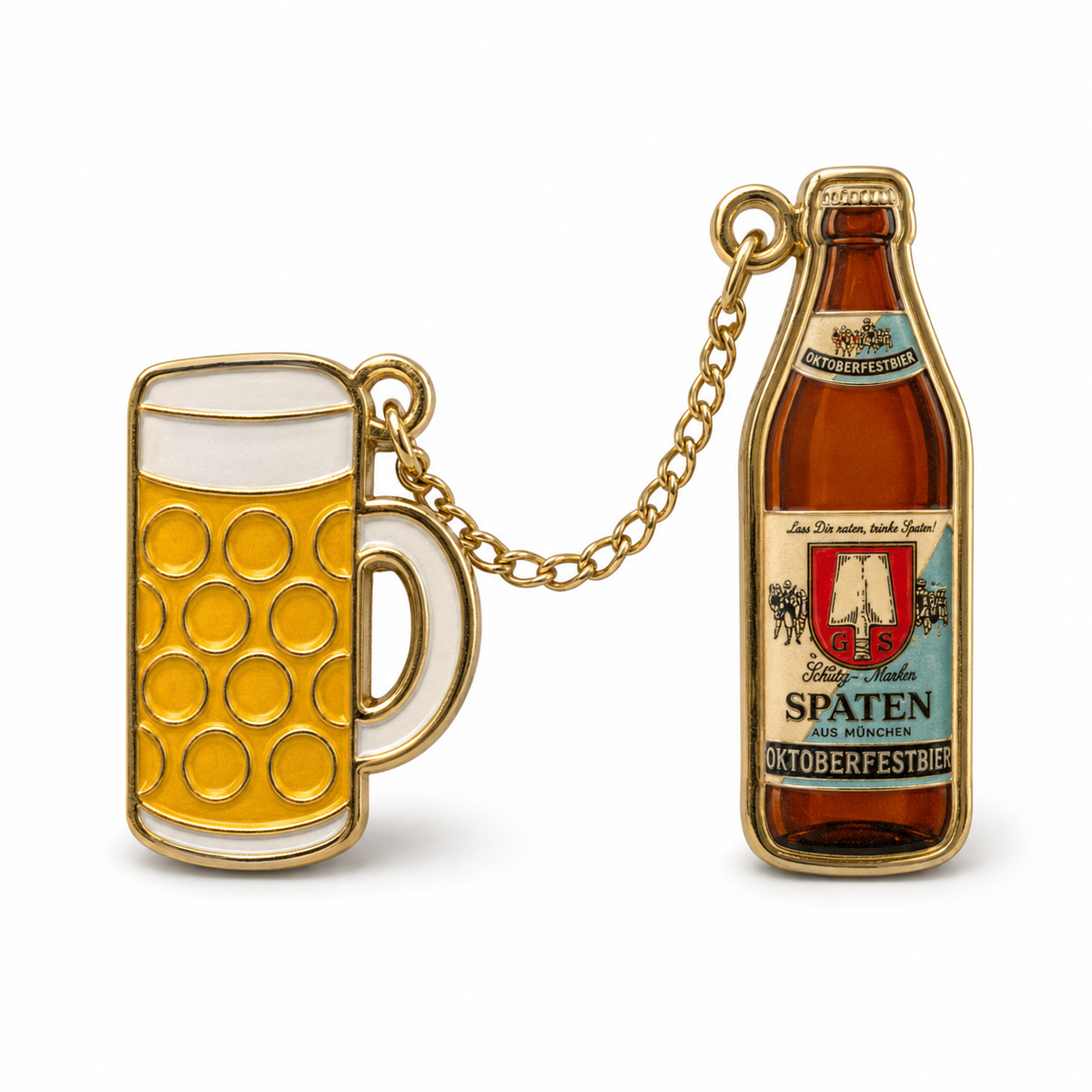 Anstecker Spaten Bierflasche mit Maßkrug Oktoberfest
