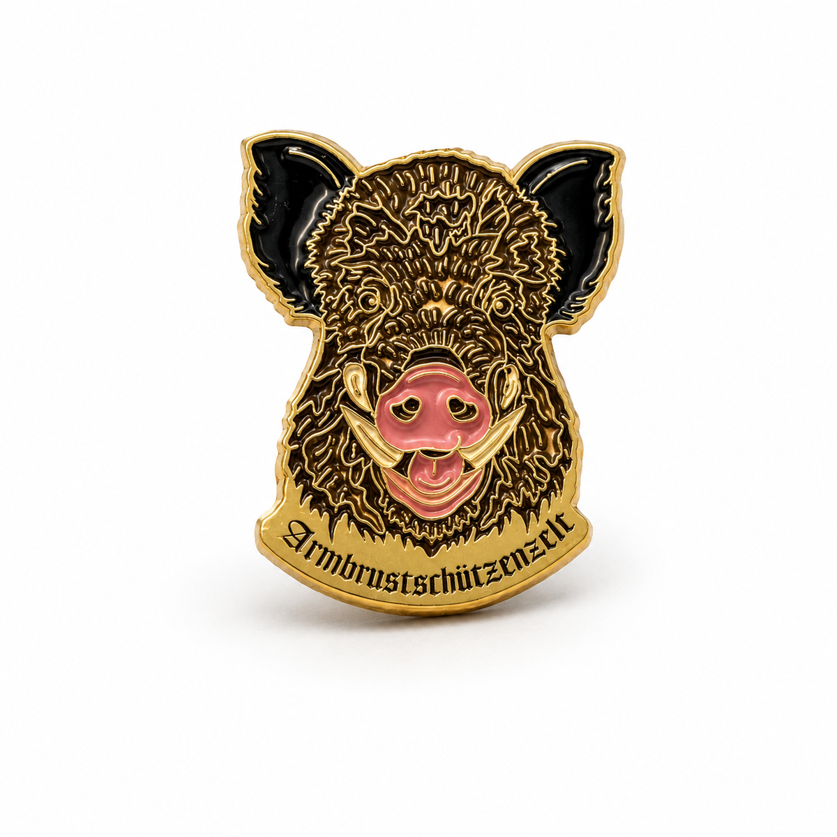 Anstecker Armbrustschützen Wildschweinkopf