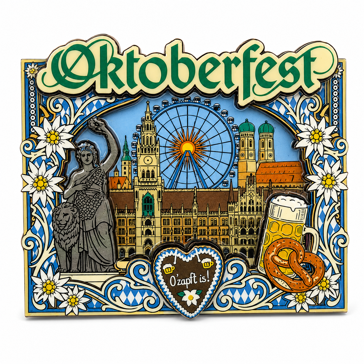 Oktoberfest™ Holzmagnet Rathaus, Frauenkirche