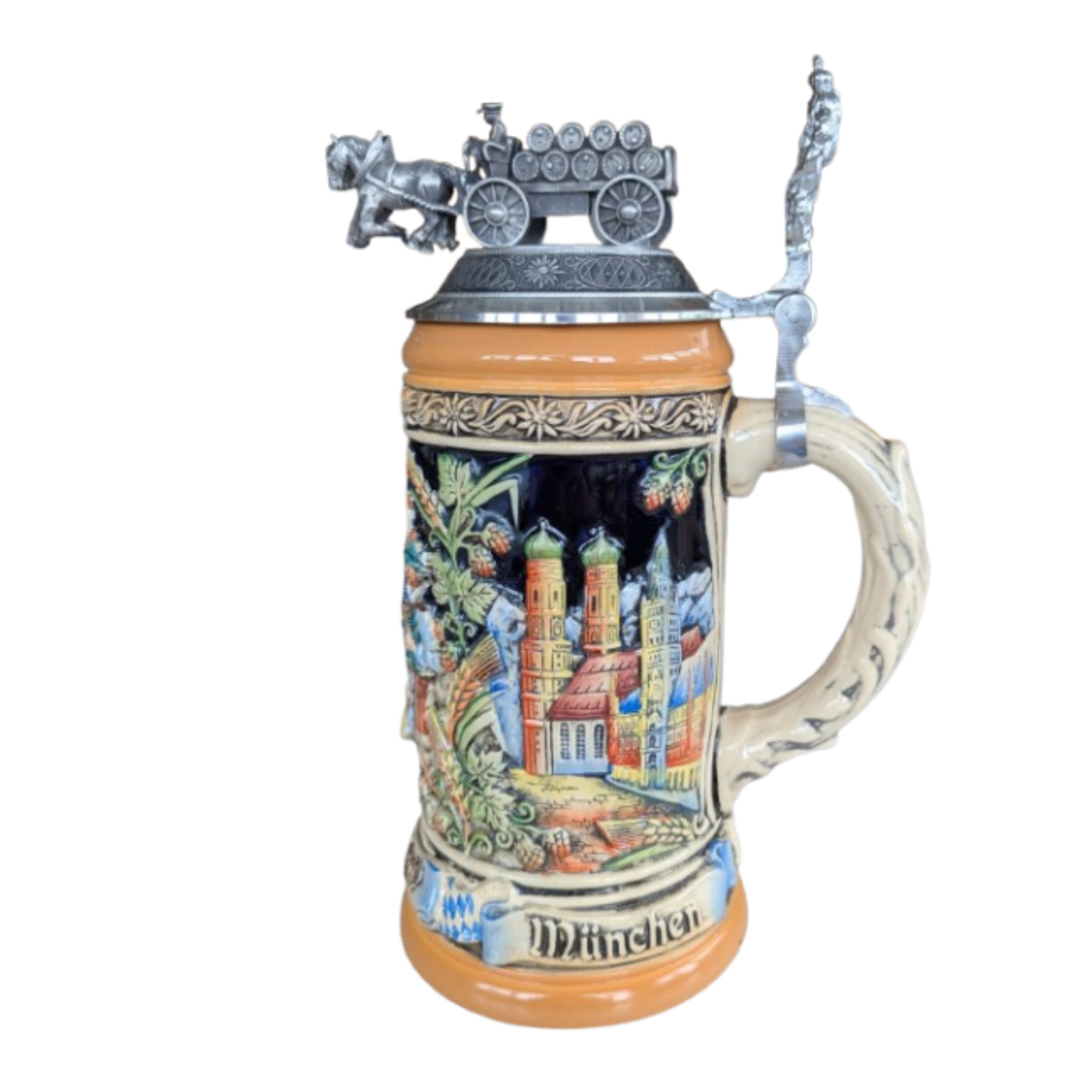 Oktoberfest™ Relief-Sonderkrug Motiv 2025 mit Zinndeckel Bierwagen