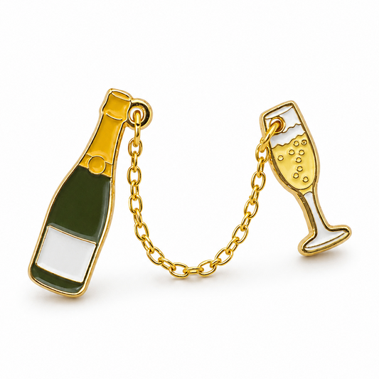 Anstecker Champagner Flasche mit Glas