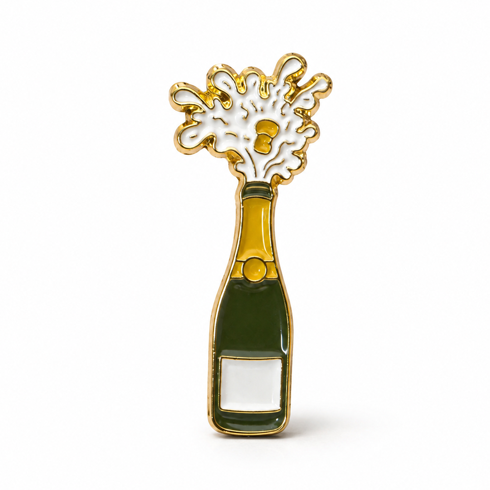 Anstecker Champagner Flasche mit Schaum