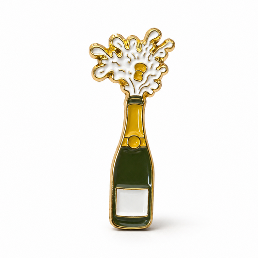 Anstecker Champagner Flasche mit Schaum