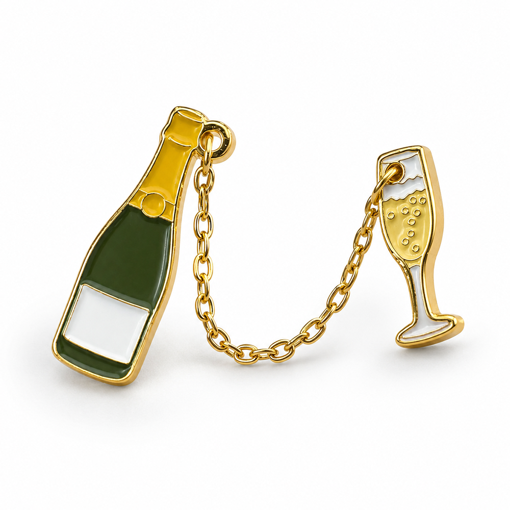 Anstecker Champagner Flasche mit Glas