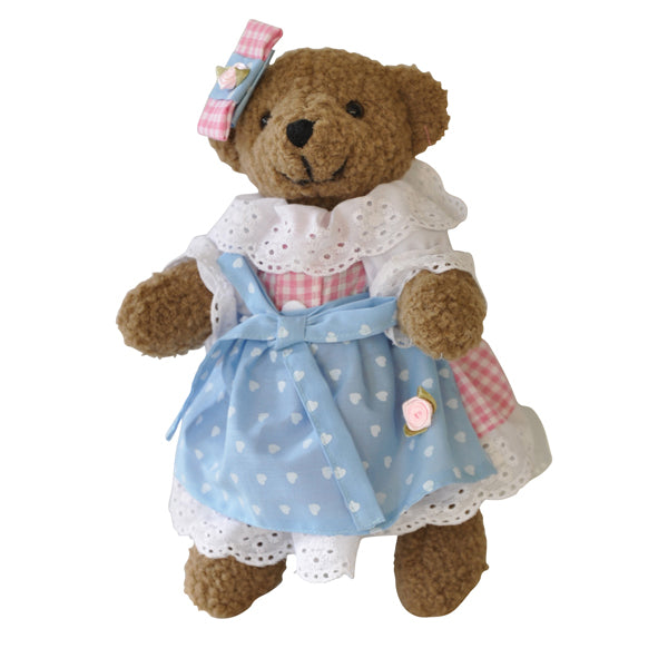 Trachtenbärchen Resi braun, Dirndl Rosa kariert, 25 cm